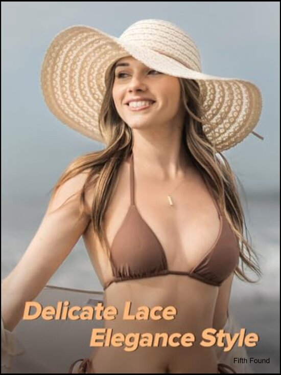 Wide Brim Floppy Sun Hat Packable Foldable Lace Adjustable Wire Brim main image 5